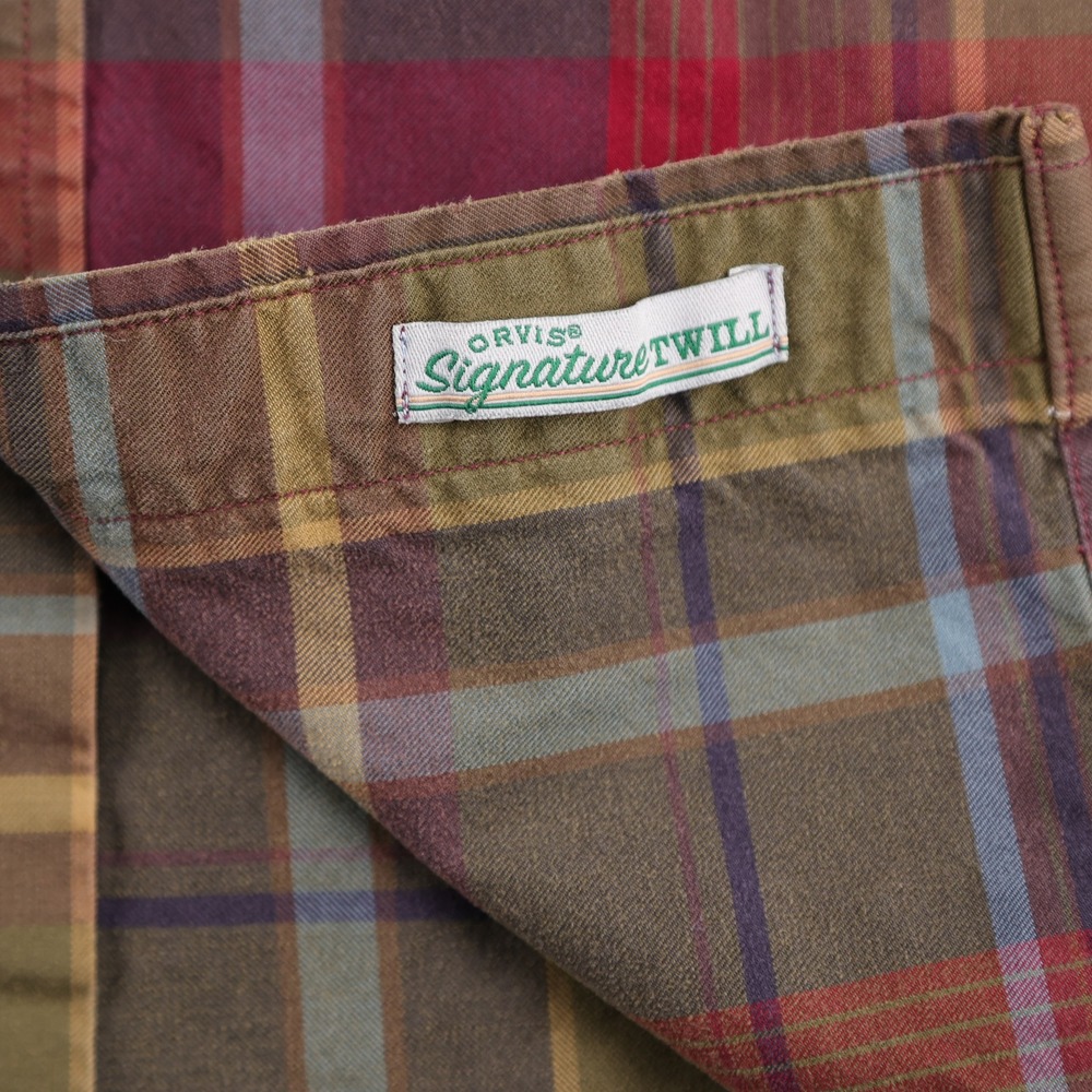 Orvis Signature Twill Mens XXL Tall Plaid Button Down Shirt Red Green Cotton - Picture 4 of 8